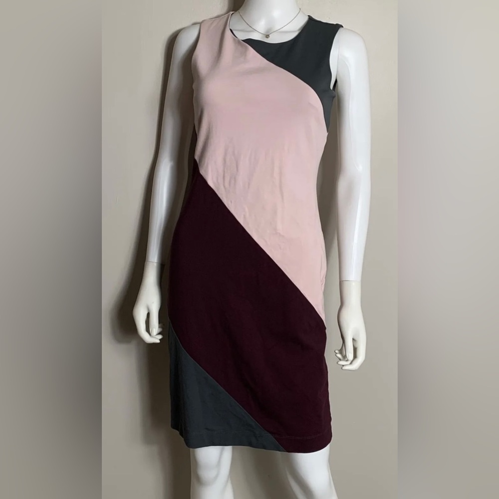 Banana Republic sleeveless Sheath Dress Colorblock Burgundy Pink Gray sz 2